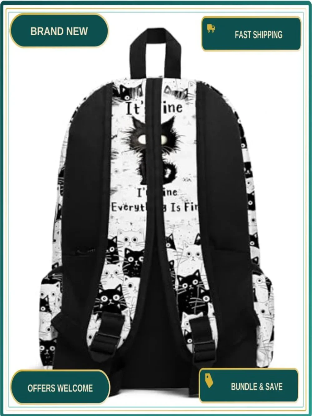 17 Inch Cat Laptop Backpack for School Travel Hiking - Polyester Daypack